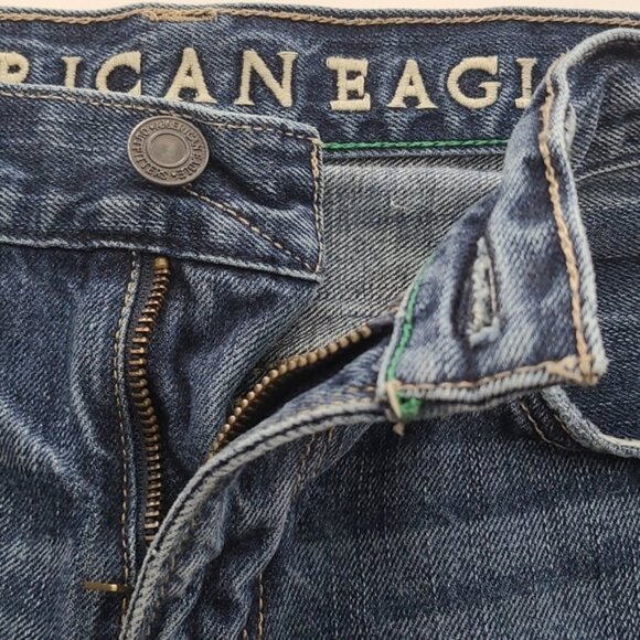 American Eagle Men's Slim Jeans Dark Blue Denim Fade 100% Cotton Size 30 X 34 - Picture 5 of 14